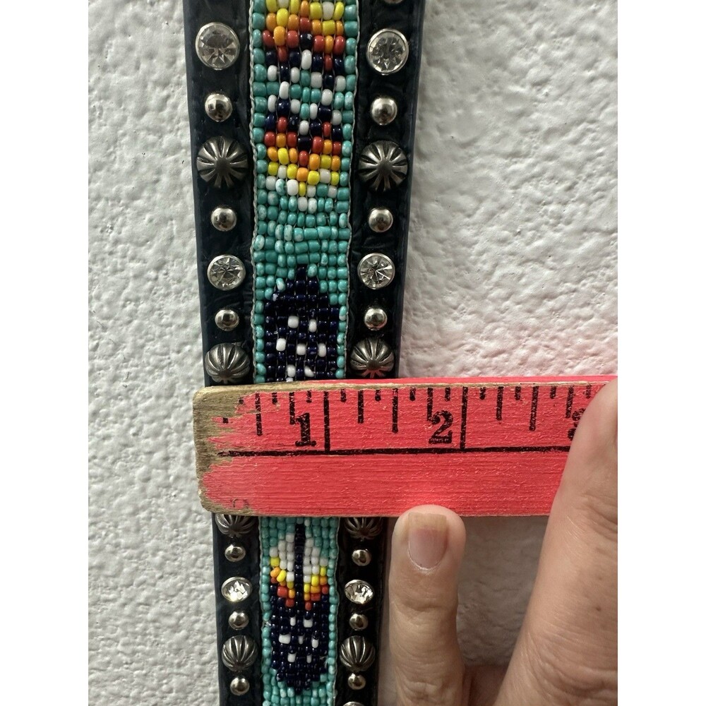 Tooled Leather Studded Silver & Rhinestone Aztec Blazin Roxx Bling Belt Rodeo - Picture 10 of 10